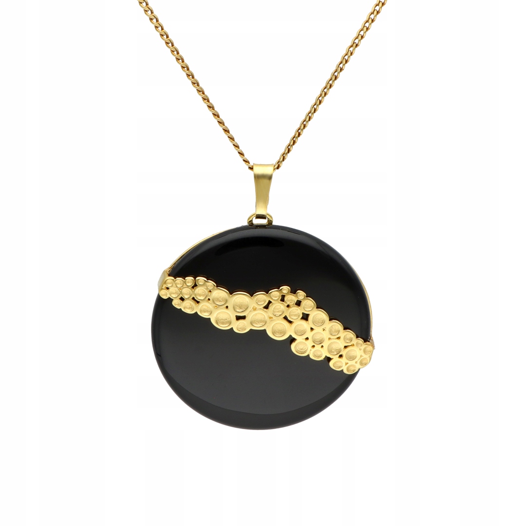 Stříbrný přívěsek s onyxem, kulatý, pozlacený