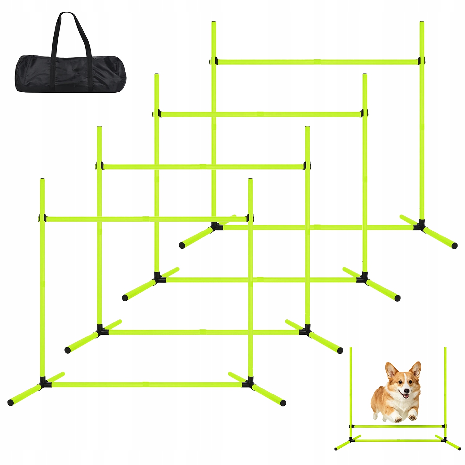 Płotki Agility Treningowe Dla Psa Regulowana Wysokość 104X70X101CM Zielony