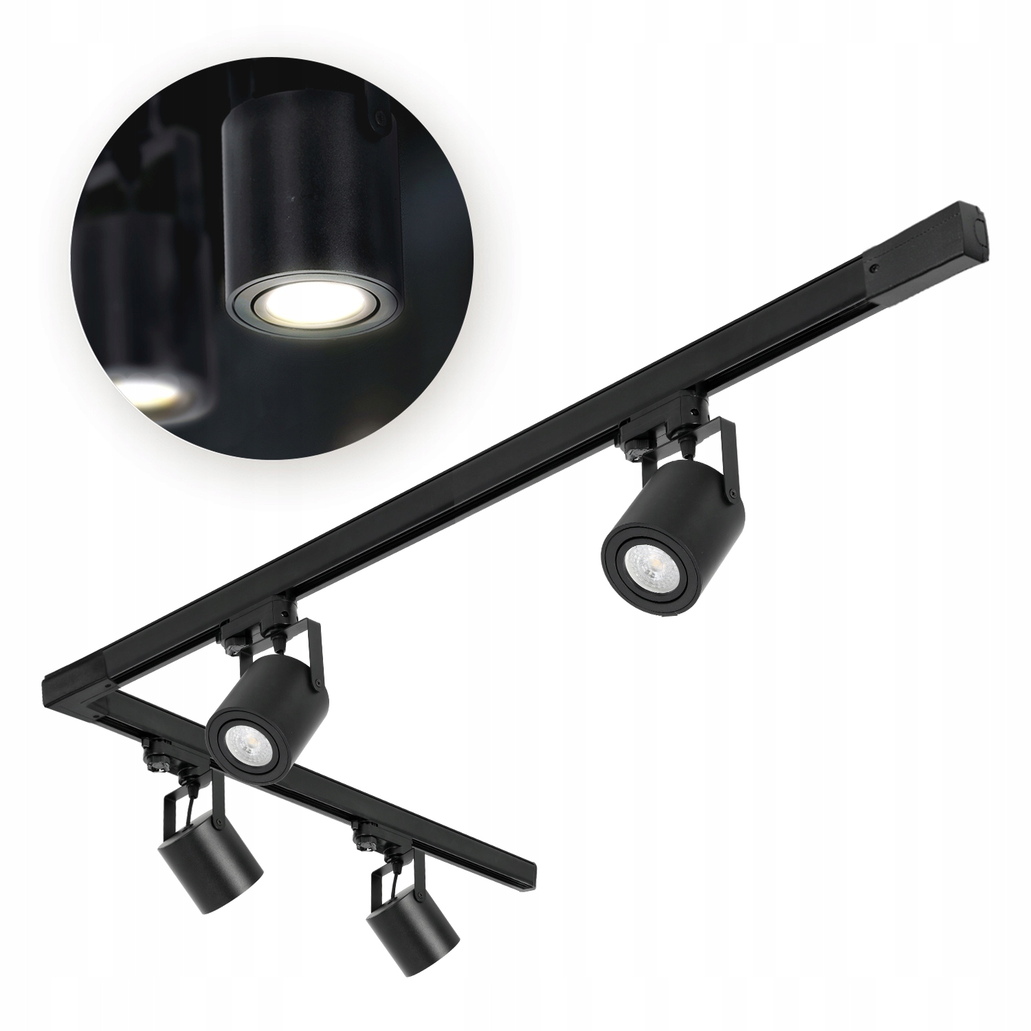 3-fázový kolejnicový systém 4x reflektor kolejnice 1m+2m spojka L, sada Černá