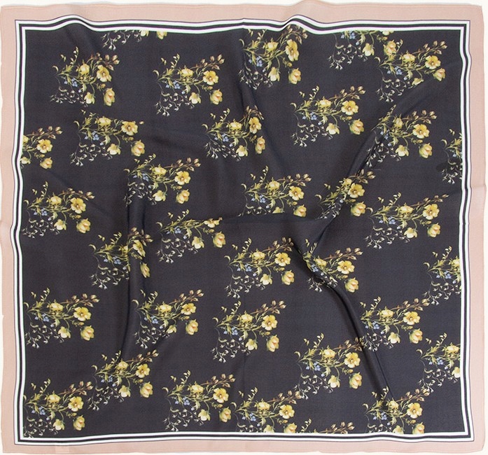 Dámský hedvábný šátek na krk 100% Hedvábí 68x68 cm Šátek Květiny