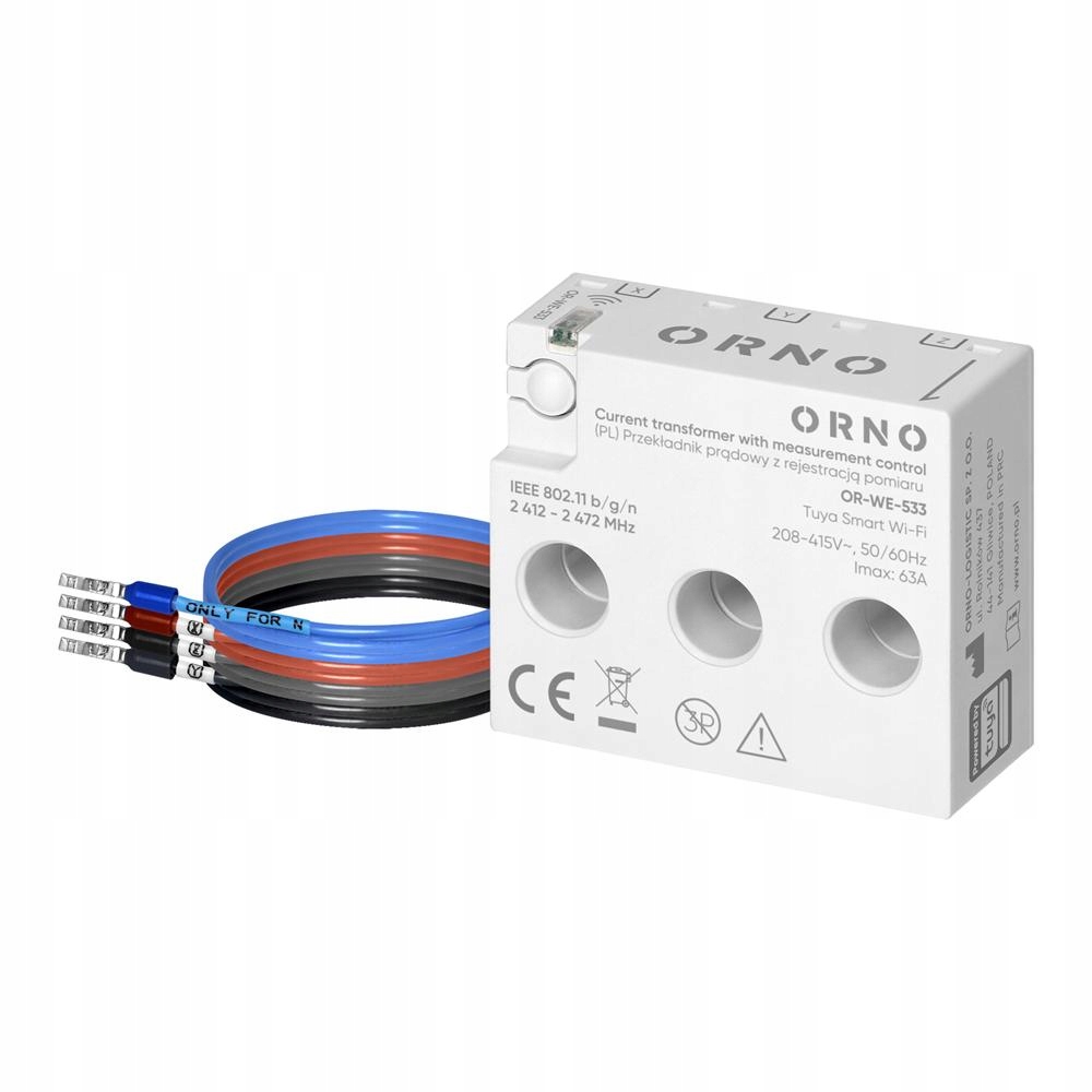 Trojfázový prúdový transformátor s záznamom merania, max. 440 V/63 A, Tuya