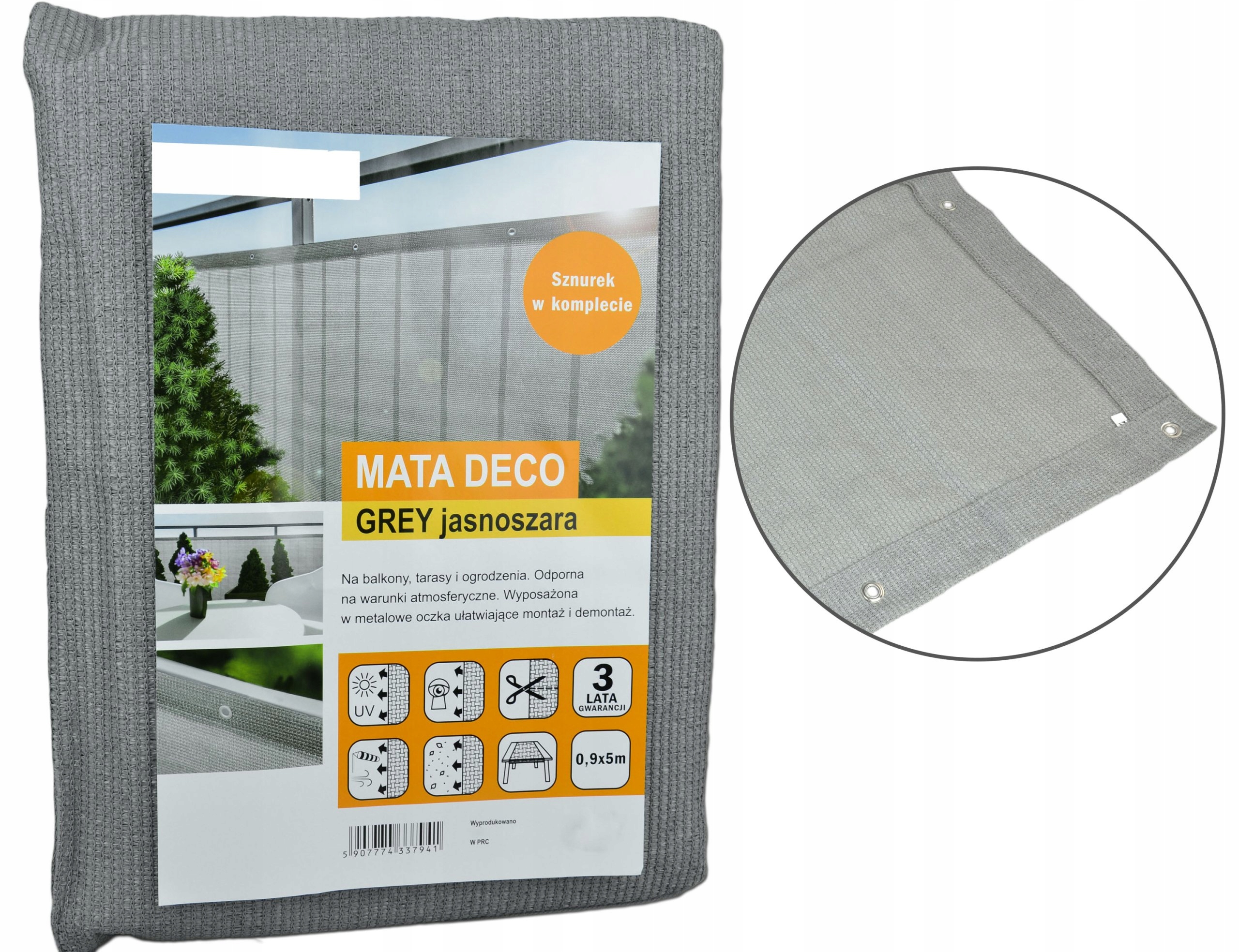 

Mata Osłonowa Balkonowa Osłona Deco 0,9x5m Szara