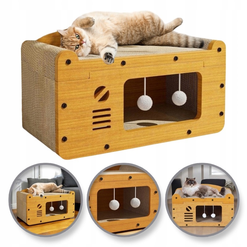 Levně Domeček Pro Kočky Budka Pelíšek Škrabadlo 30 X 56 X 30 CM