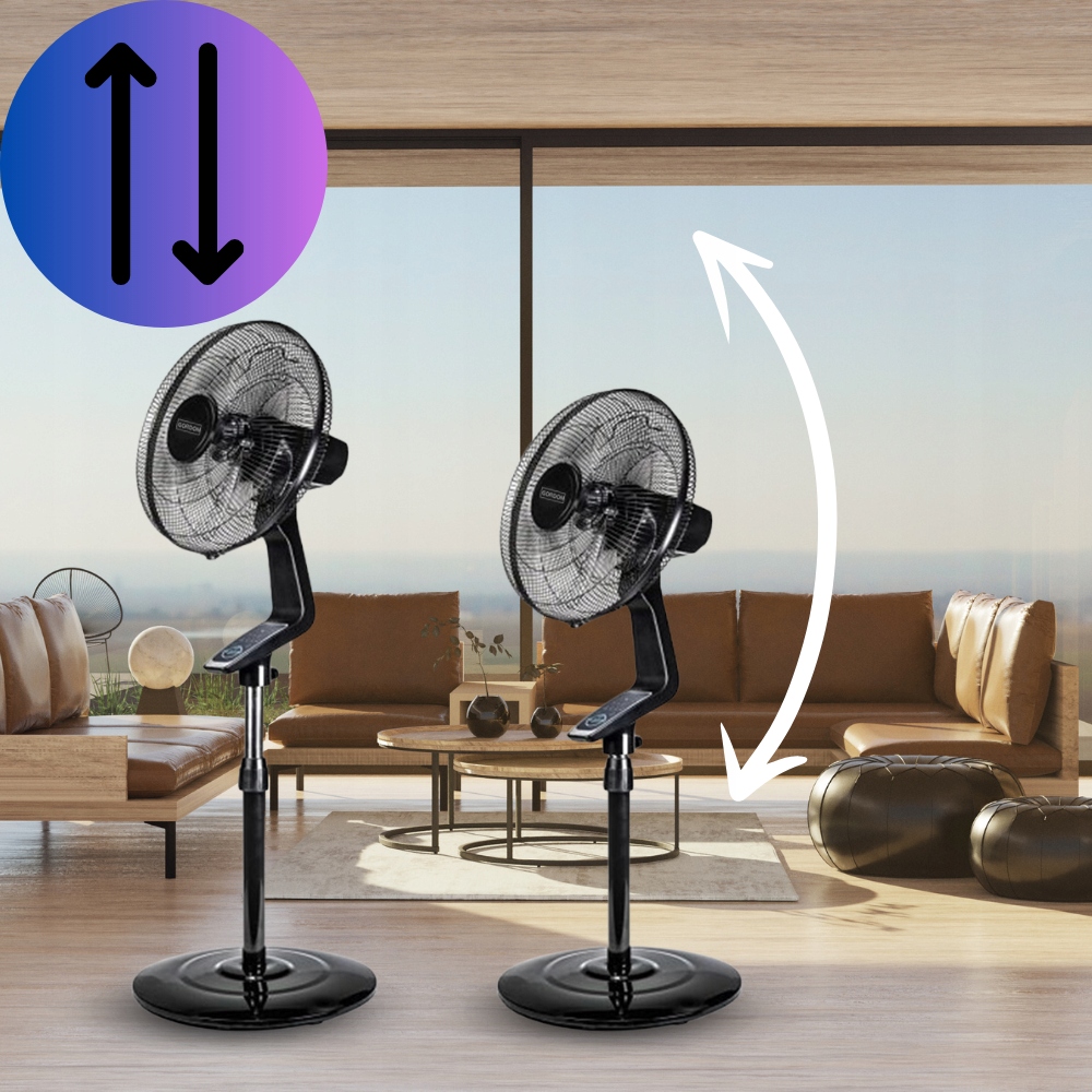 WENTYLATOR STOJĄCY 70 W WIATRAK PODŁOGOWY TIMER DO DOMU BIURA + pilot Sterowanie zdalne