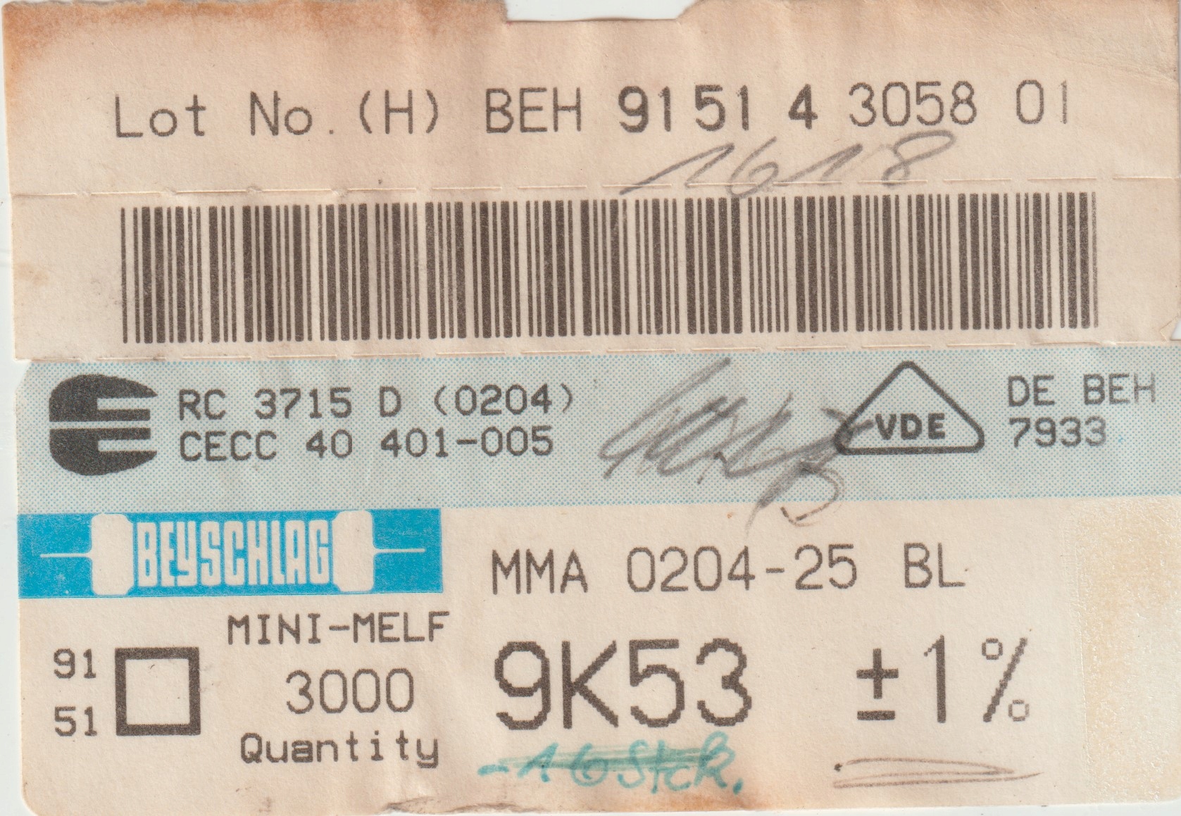 [100szt] 9K53 1% 25ppm rezystor Smd minimelf MMA0204 Beyschlag low noise