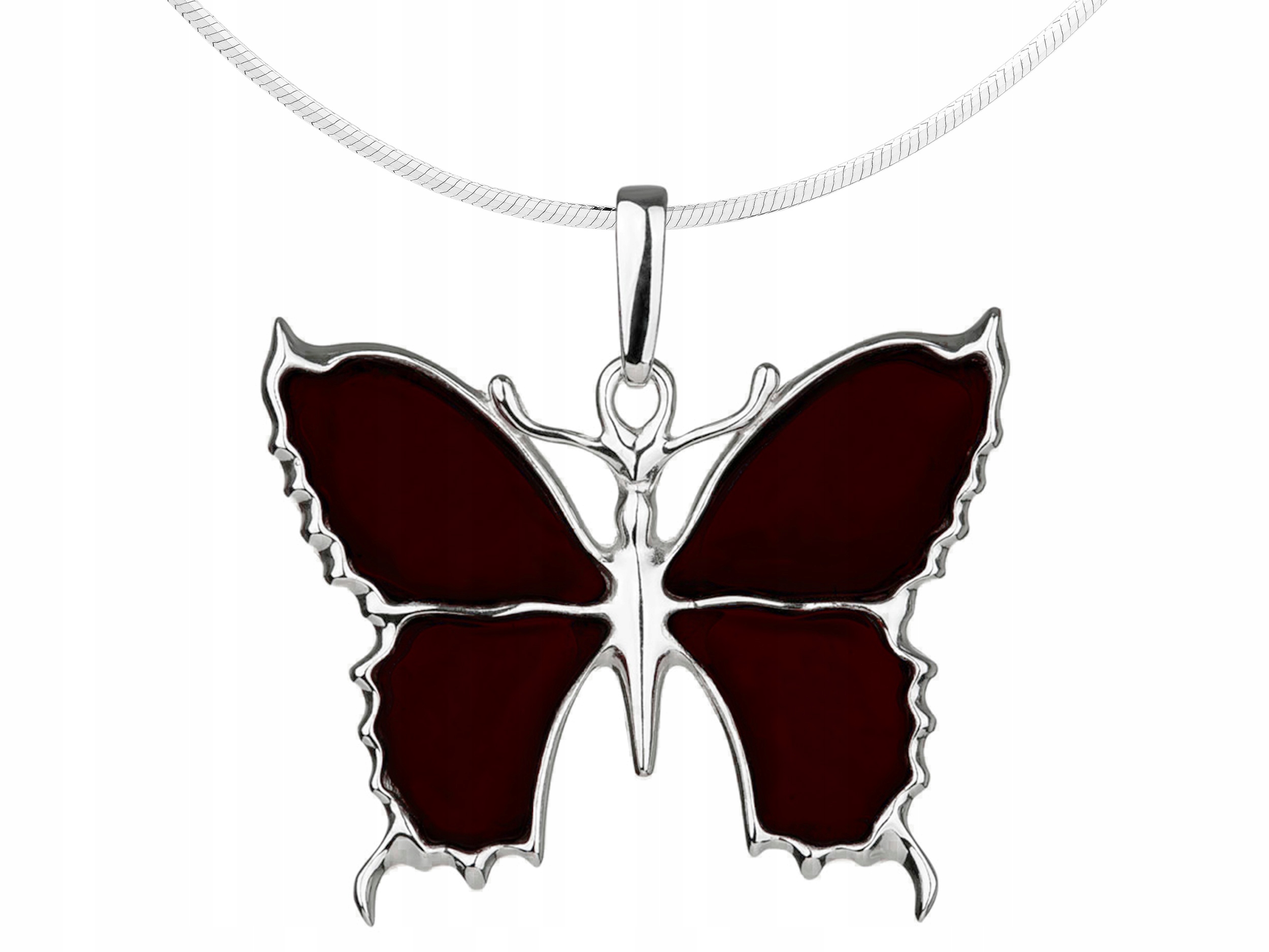 Velký stříbrný dámský náhrdelník Motýl s jantarem Stříbro Jantar Dlouhý 65