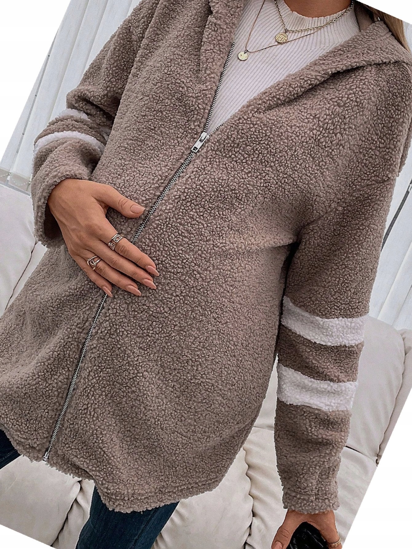 S Kapucí Teddy Dlouhá Hnědá Kožíšek M 38