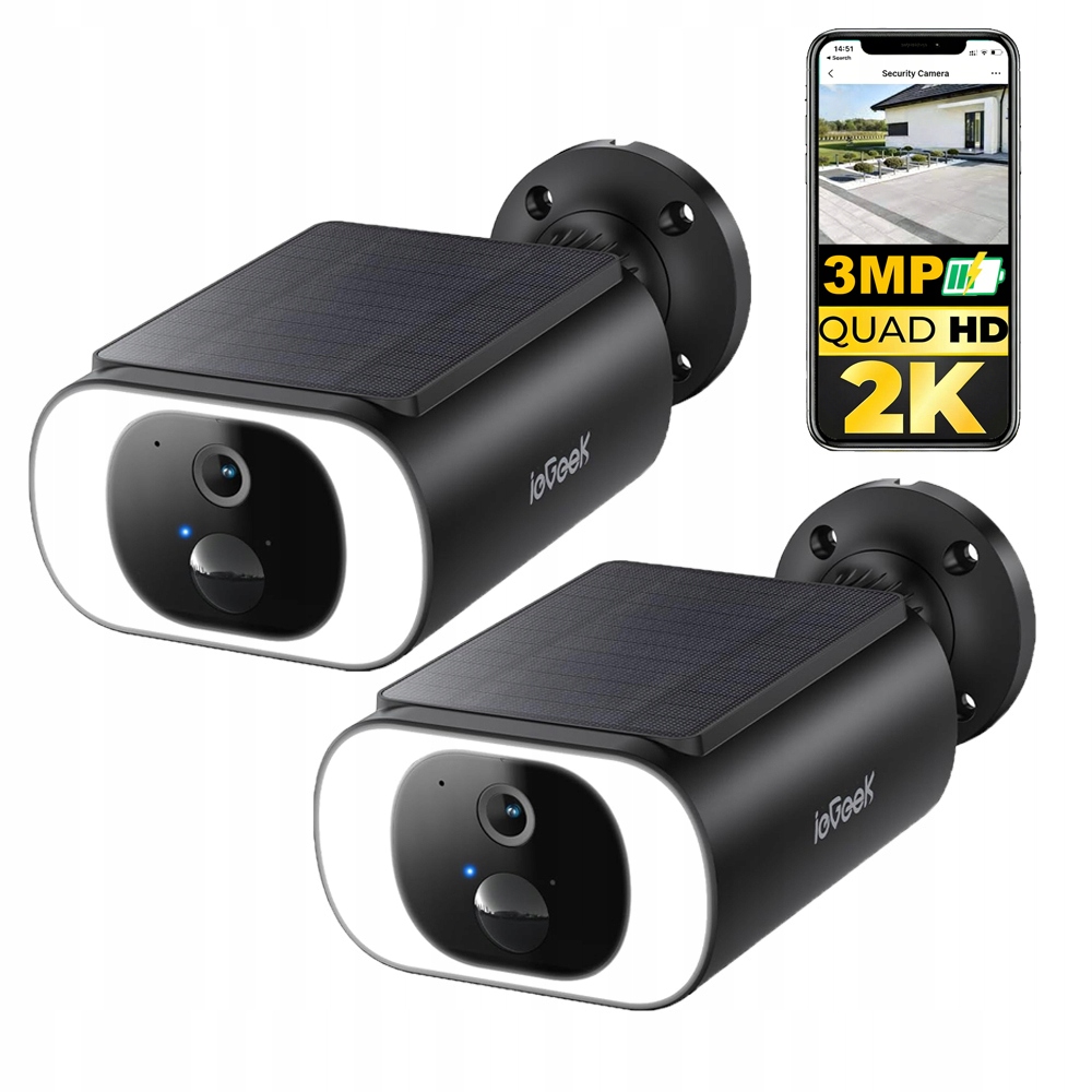 2 kusy Solární kamera s integrovaným solárním panelem 2K 3MPX Wi-Fi