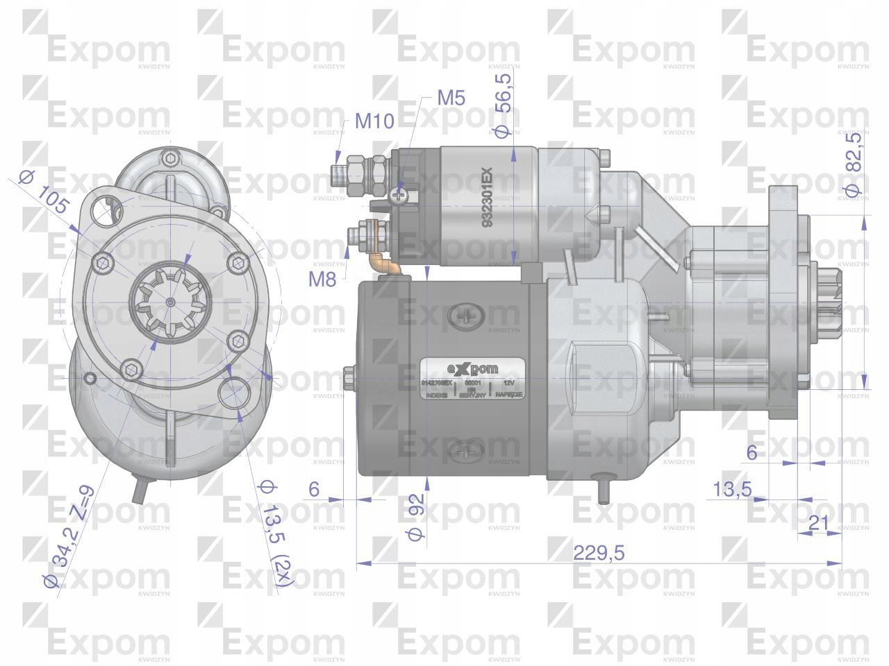 Rozrusznik z reduktorem typu Magneton DEUTZ 9142708 Blue Line EXPOM KWIDZYN Numer katalogowy części R. 9142708EX