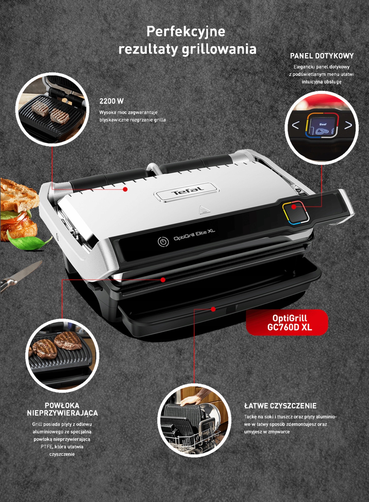 Grill elektryczny TEFAL Optigrill XL GC760D - Sklep, Opinie, Cena w