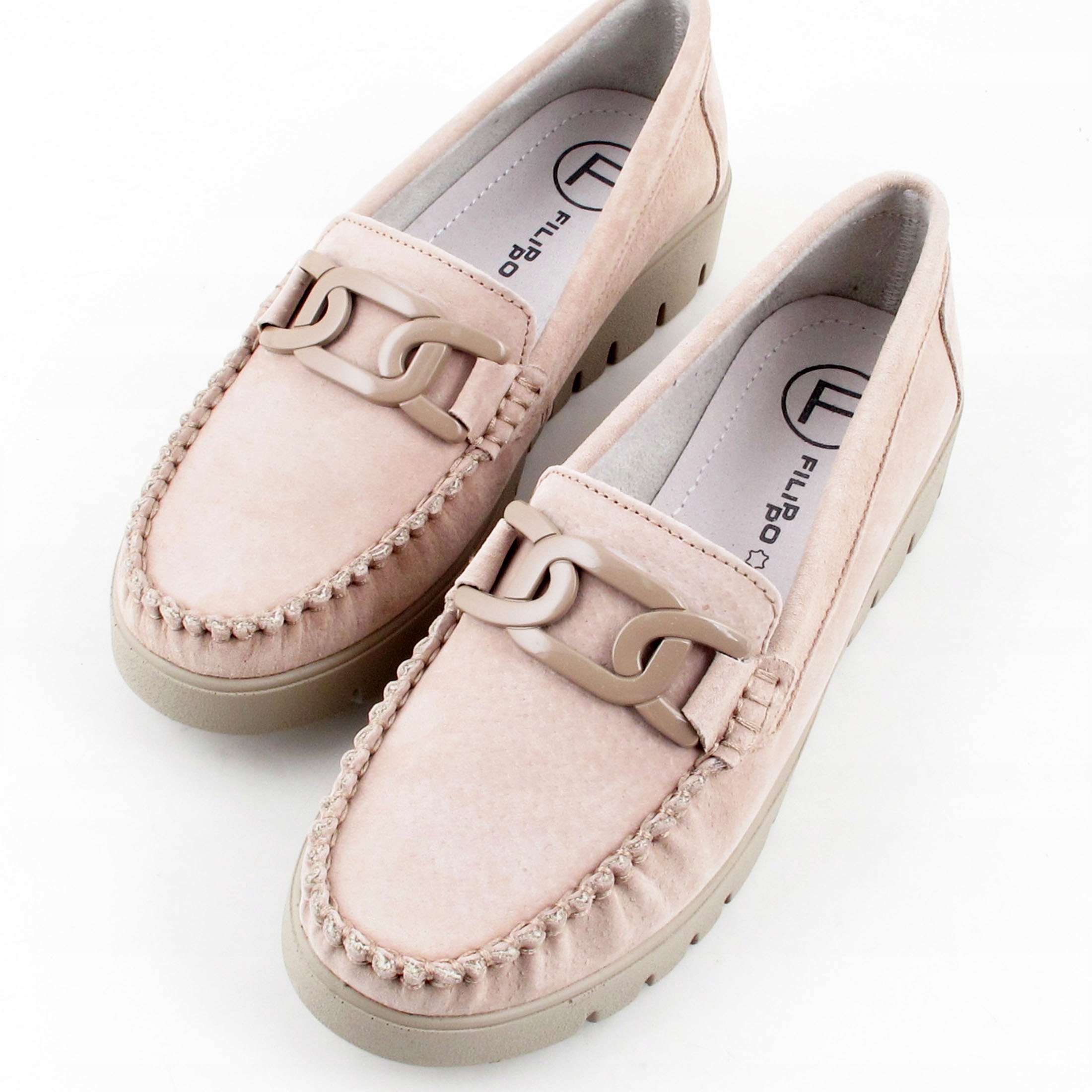 FILIPPO DP3334/24 BEŻOWE mokasyny na platformie MIĘKKIE - 77542/38 Wzór dominujący bez wzoru