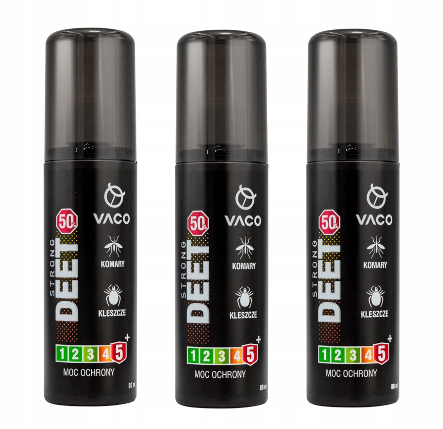 Zestaw 3x Vaco Strong 50 Spray na komary, kleszcze, meszki Deet 50% 80 ml