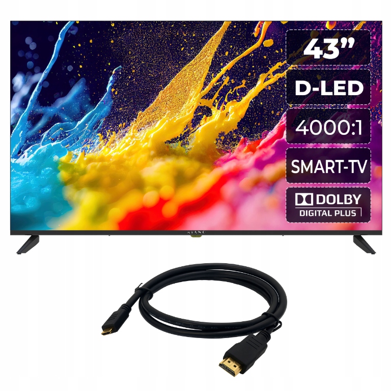 Kiano 43" Elegance Led Tv 4K Uhd Smart WiFi čierna Pvr Hdmi kábel