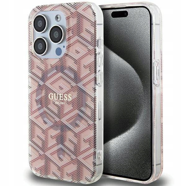Pouzdro Guess Gcube Magsafe pro iPhone 15 Pro Max růžové
