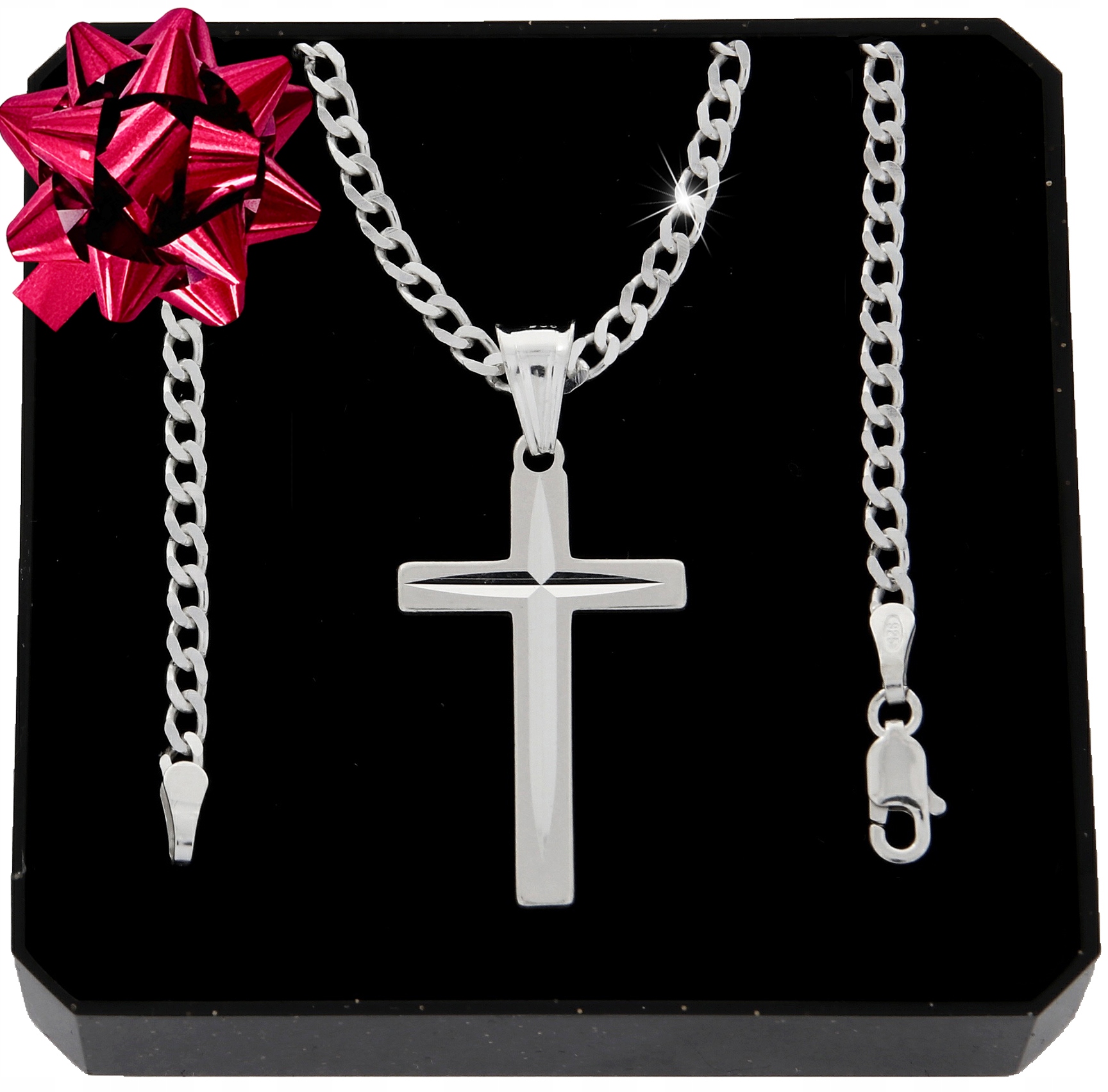 SREBRNY MĘSKI ŁAŃCUSZEK PANCERKA 45cm + KRZYŻ SREBRO 925 PEŁNE