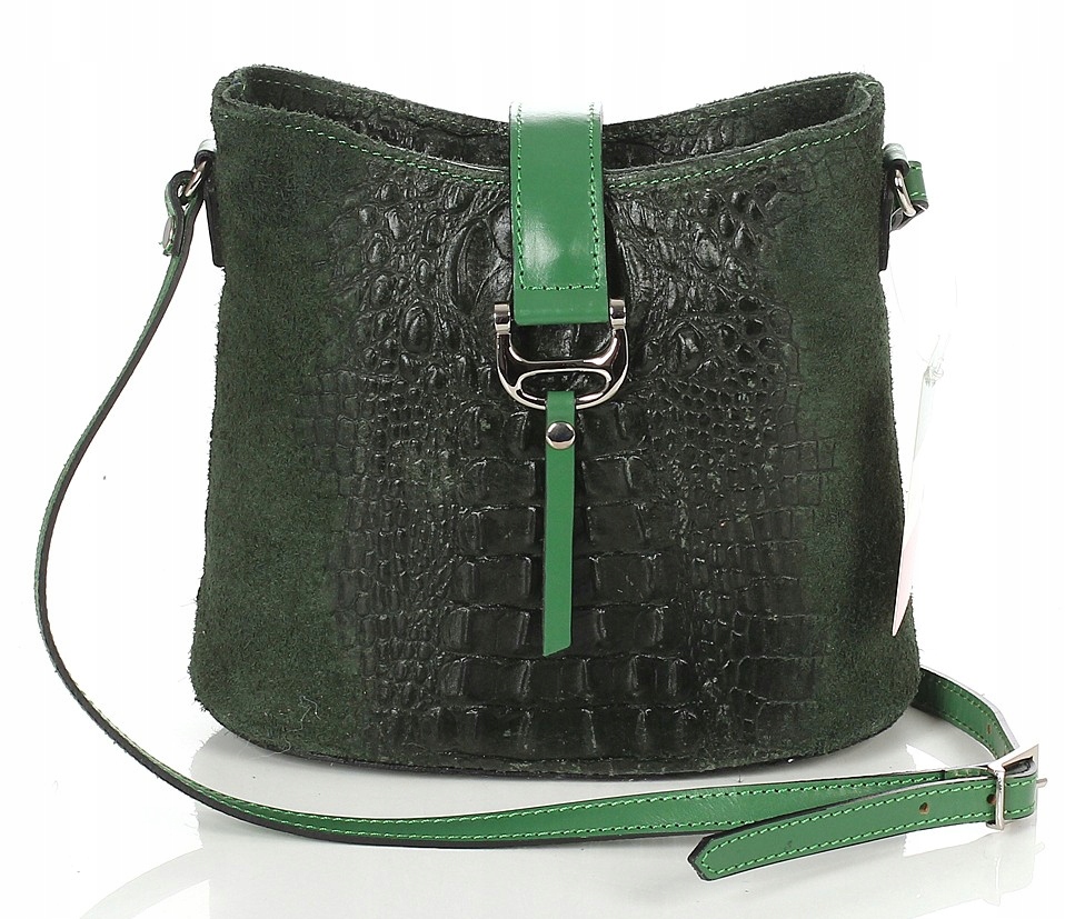 Vera Pelle Zjawiskowa włoska skórzana zielona torebka Krokodyl SS7