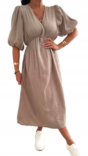 Muślinowa sukienka Boho bufy muślin Fango bawełna