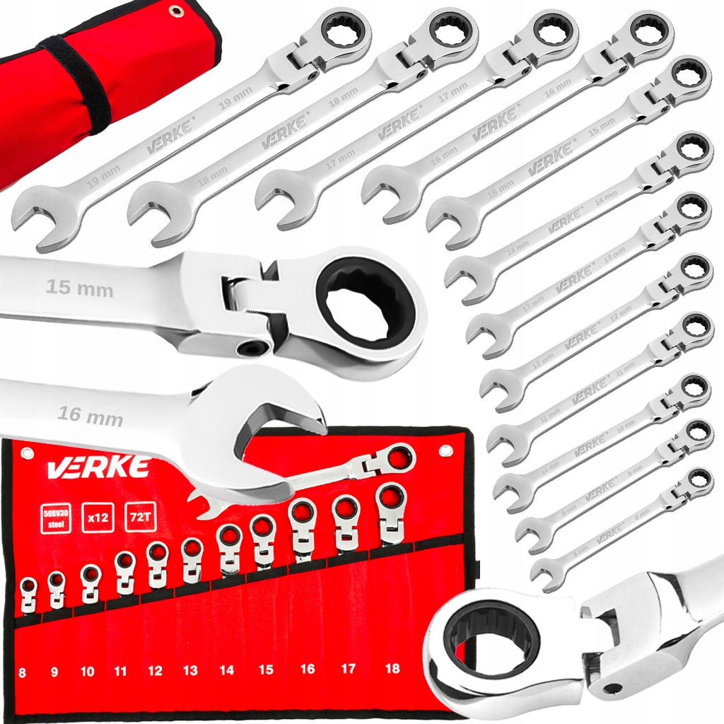 Klucze Płaskie Płasko Oczkowe Z Grzechotką Łamane Zestaw Kluczy Płaskich