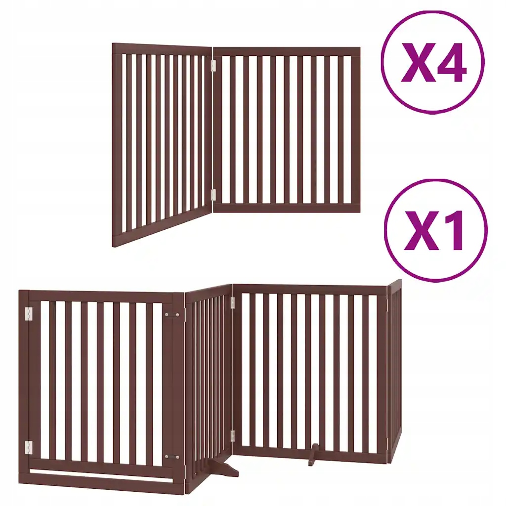 Levně Skládací branka pro psa, s dveřmi, 12 panelů, hnědá, 960 cm