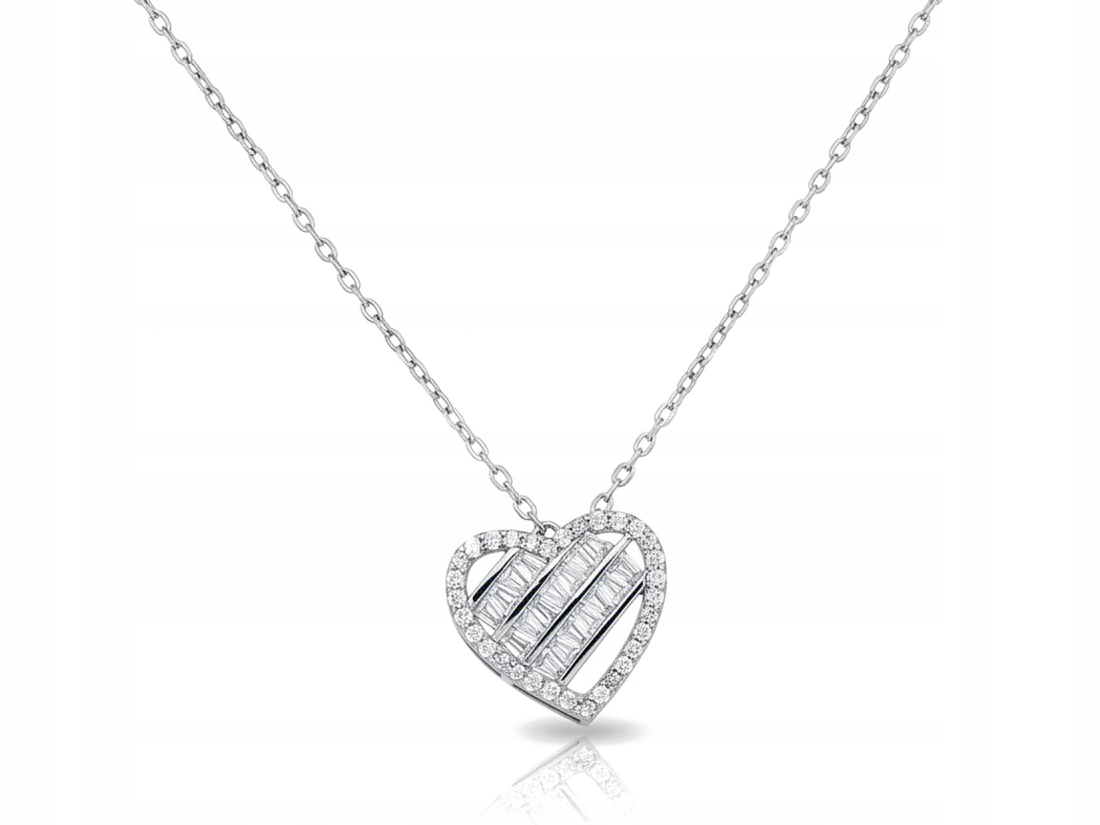 Stříbrný náhrdelník 925 srdce s zirkony r44 k Valentýnu pro ni