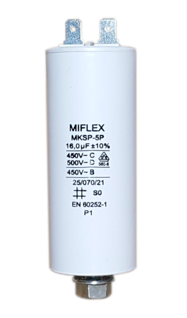 

Kondensator rozruchowy silnika 16uF 450V Miflex s.