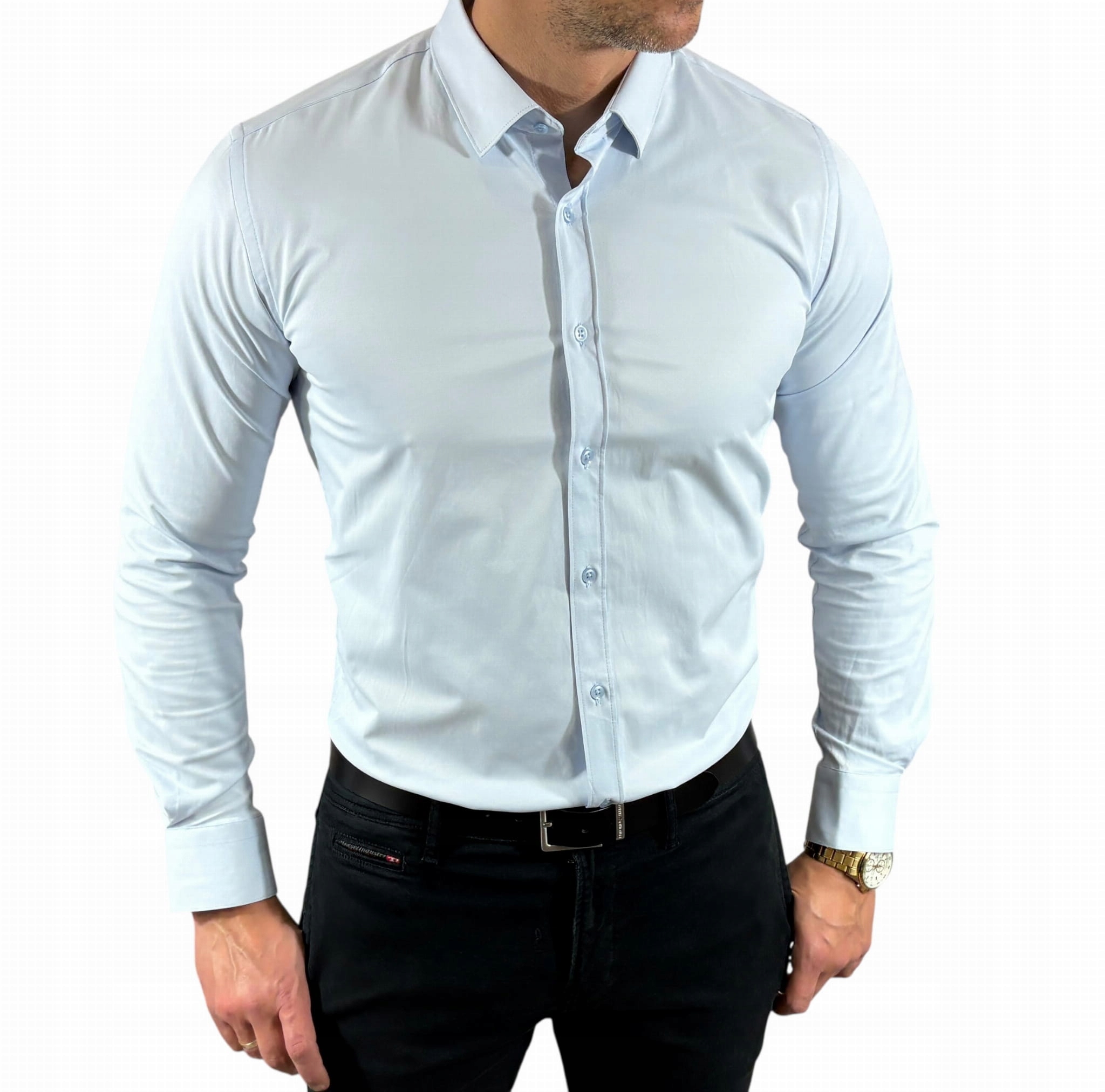 Košile regular klasická saténová hladká elegantní modrá 101/03 EGO05 X