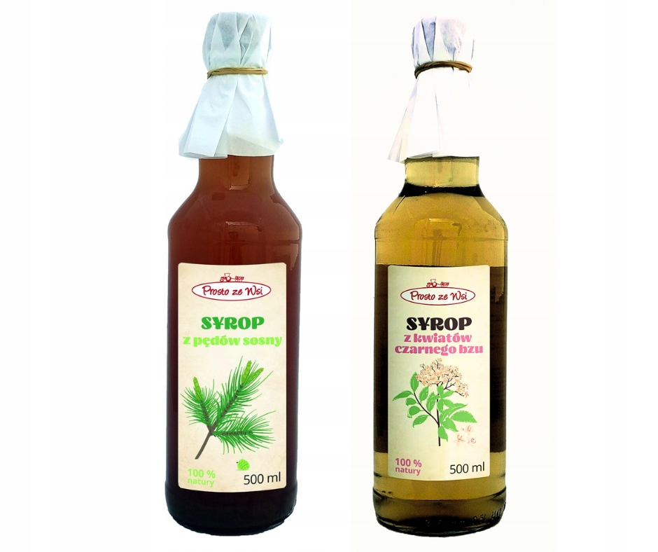 Sirup z výhonků borovice 500 ml květů černého bezu Set Prosto ze Wsi Bez