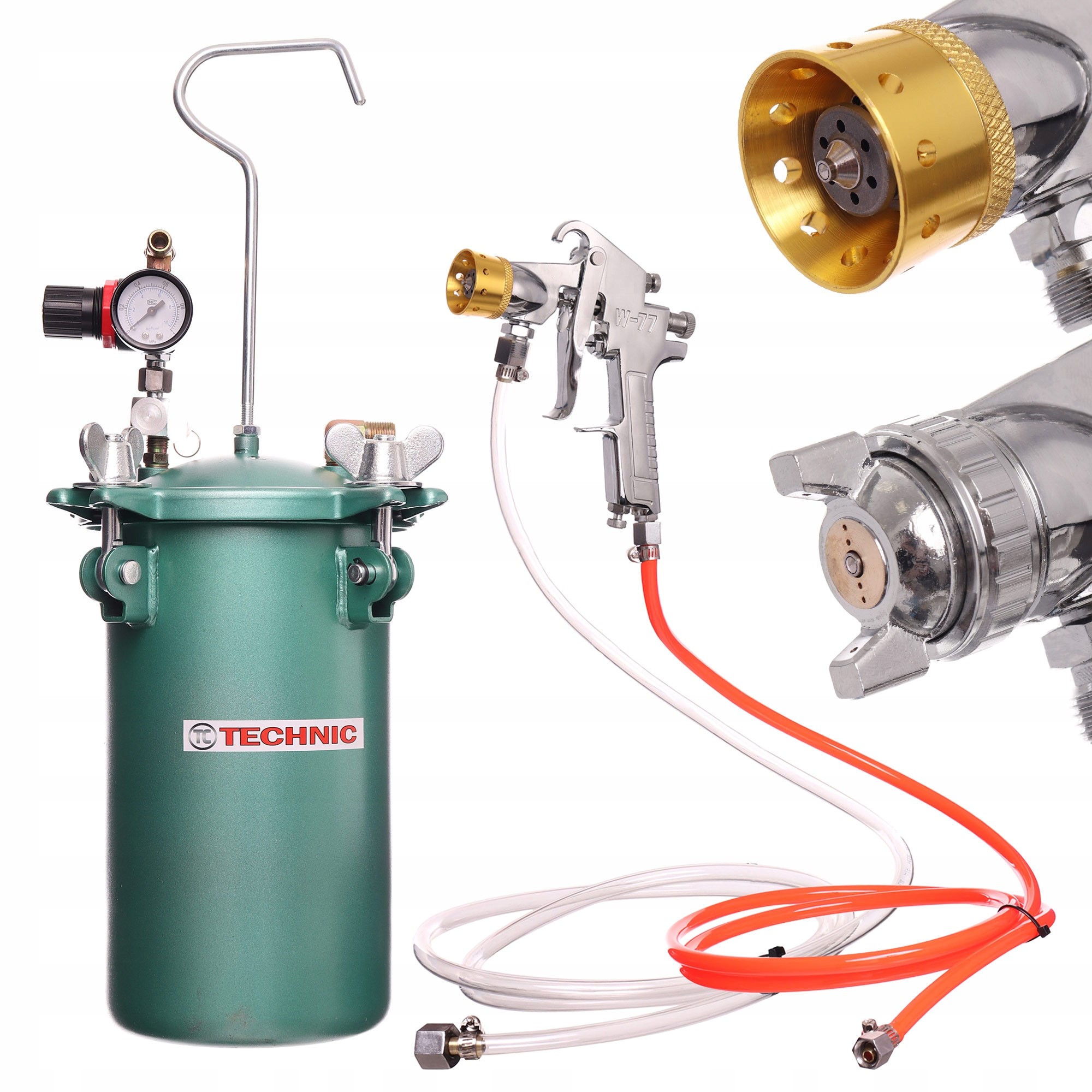 Malířská stříkací pistole se zásobníkem 4L, Teflon, lakovací pistole, hadice 2m, tryska 2,5mm