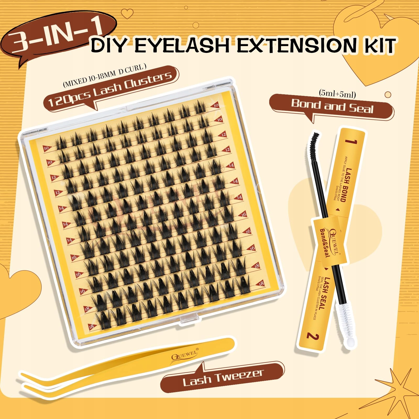 QUEWEL Zestaw Rzęs Manga 120 Sztuk Kępki 10–18mm Klej Pęseta DIY — miniatura 2