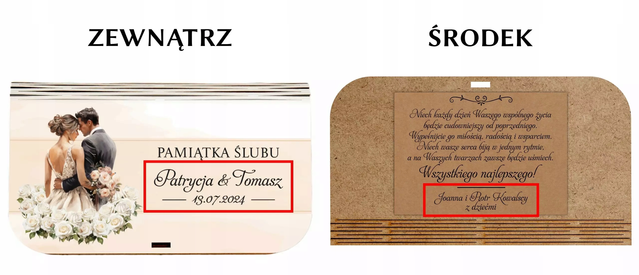 Pudełko na pieniądze kartka na ślub prezent na ślub wesele pamiątka ślubna Głębokość produktu 2.5 cm