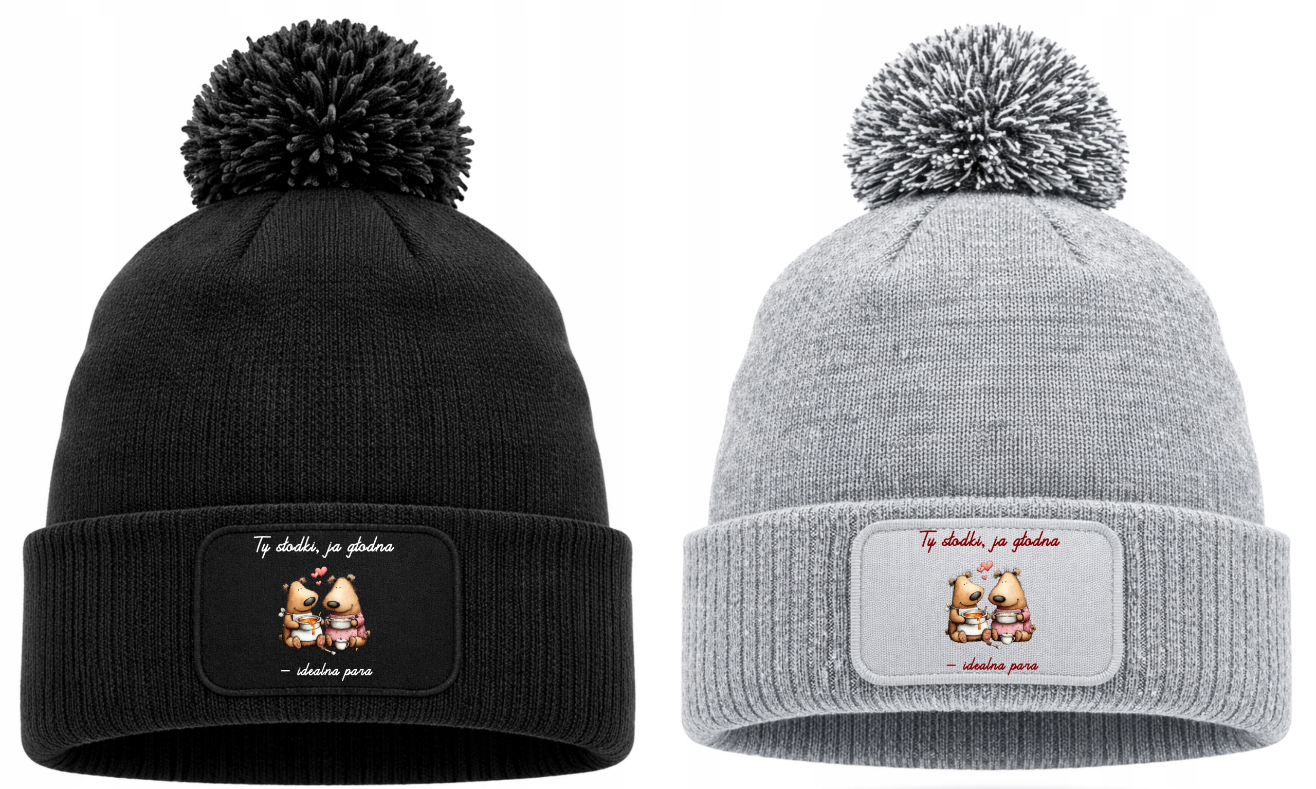 Čepice Zimní Bambule pro pár Valentýn Ty sladký, já hladová, ideální pár