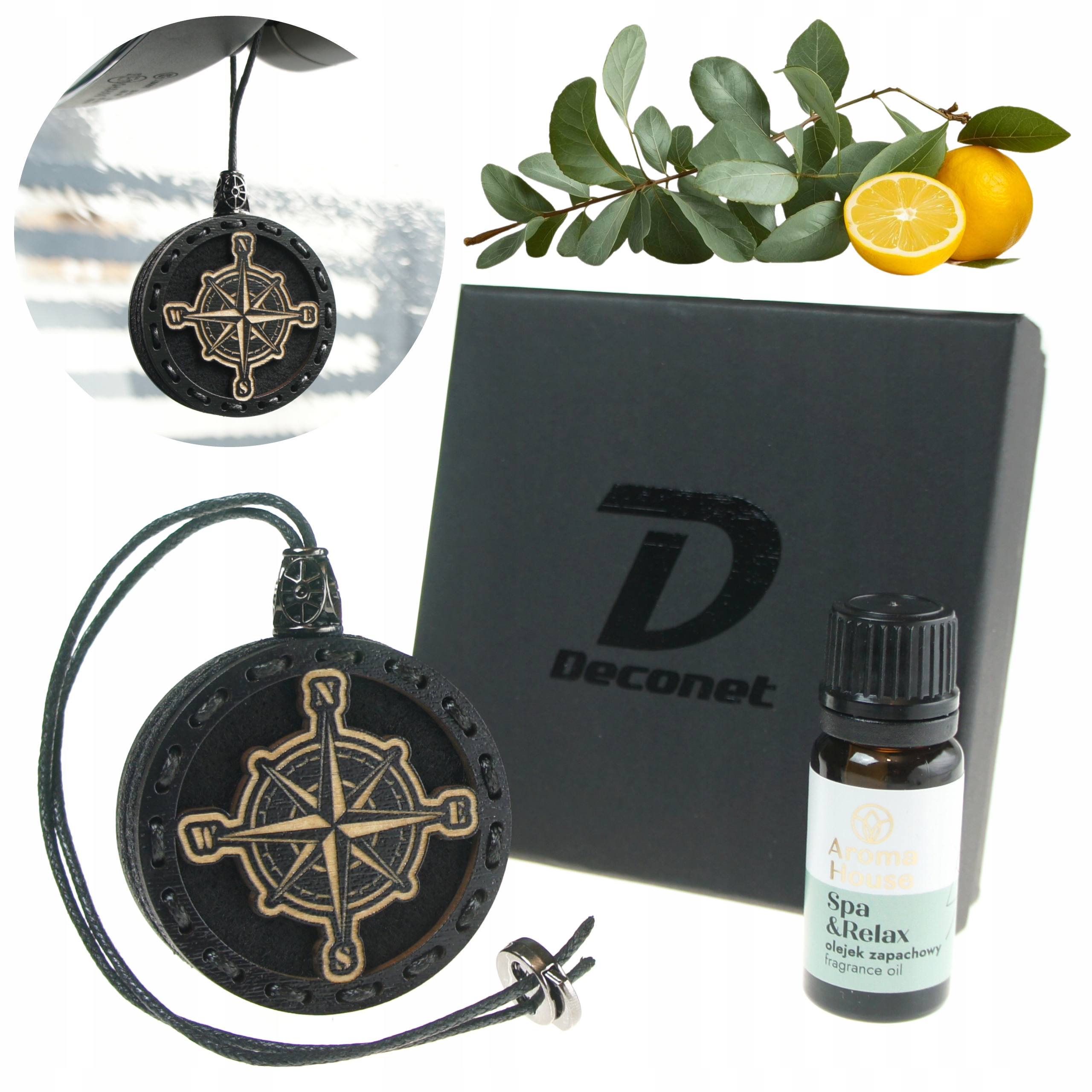 Zapach do samochodu zawieszka z filcem Deconet Kompas, Róża wiatrów