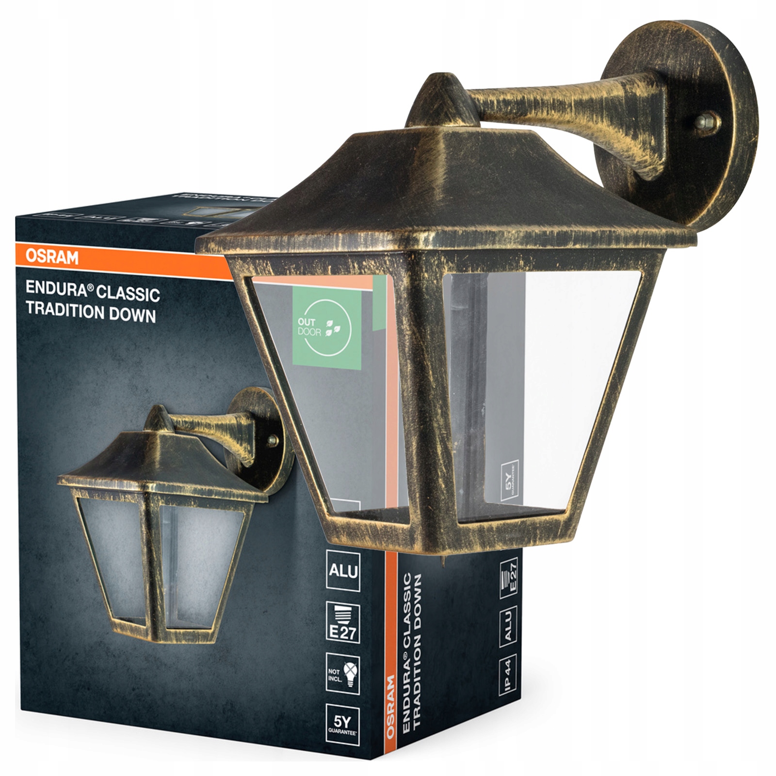 Zahradní nástěnné svítidlo Venkovní lampa Lampa E27 Černá Zlatá IP44 Endura