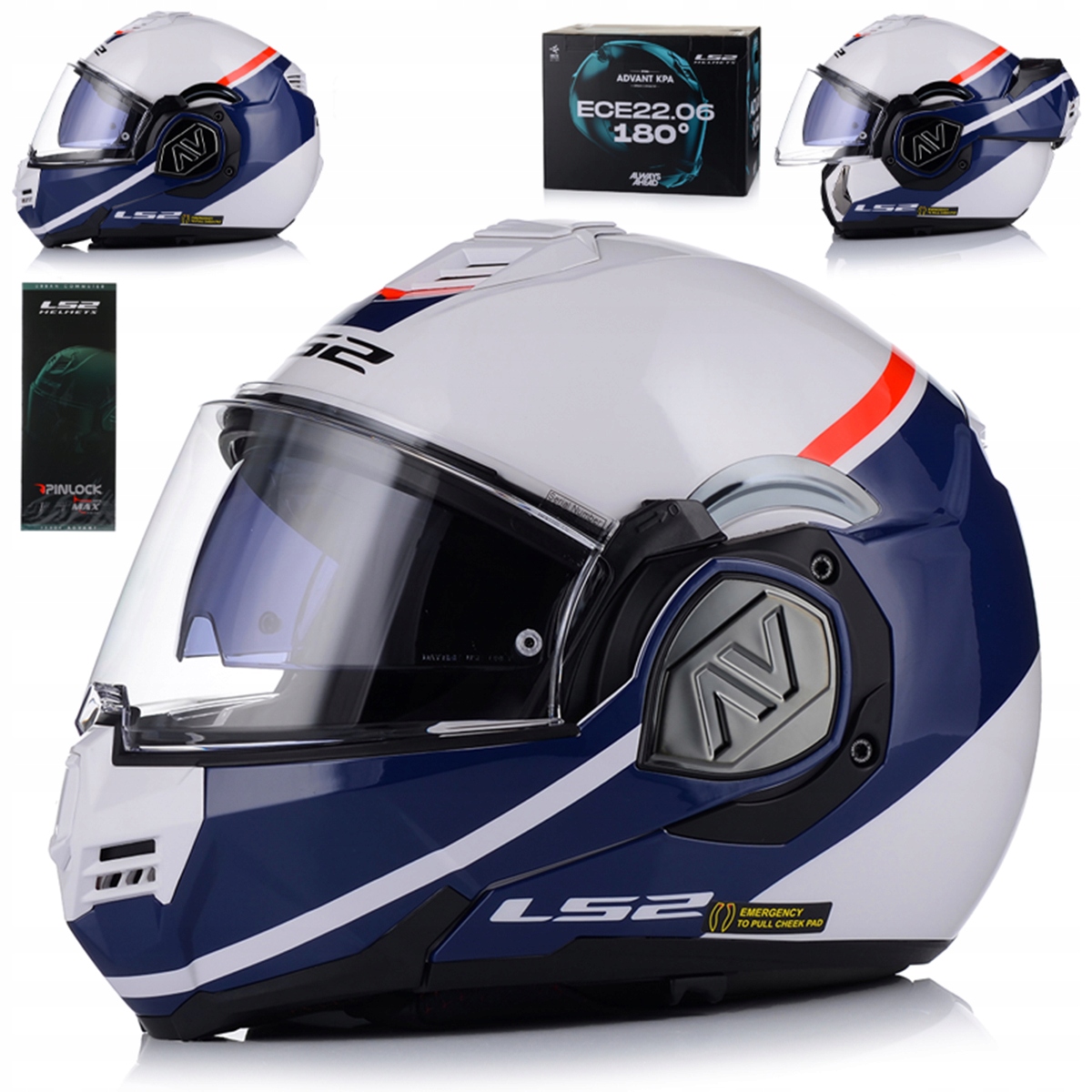 Motocyklová prilba LS2 Advant Swipe White Blue Čeľusťová prilba FF906