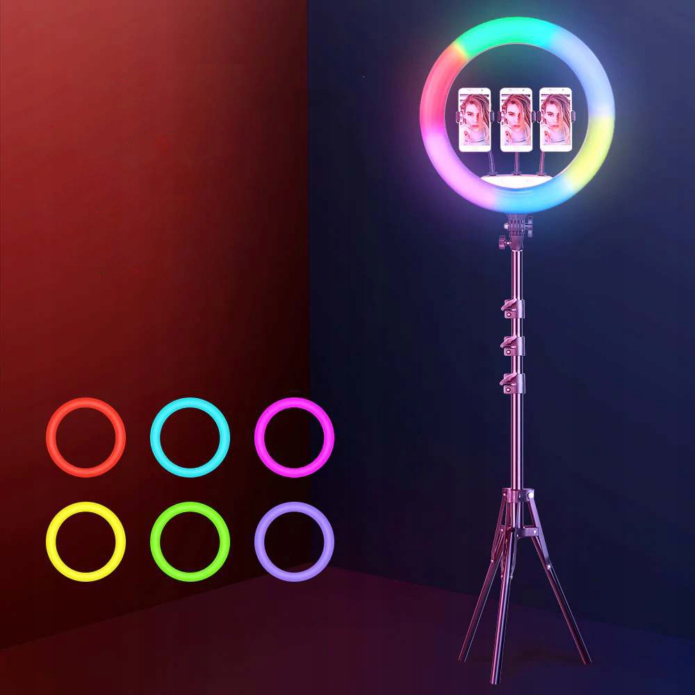 LAMPA PIERŚCIENIOWA RING LED RGB ZE STATYWEM 220CM Kod producenta 7618RING