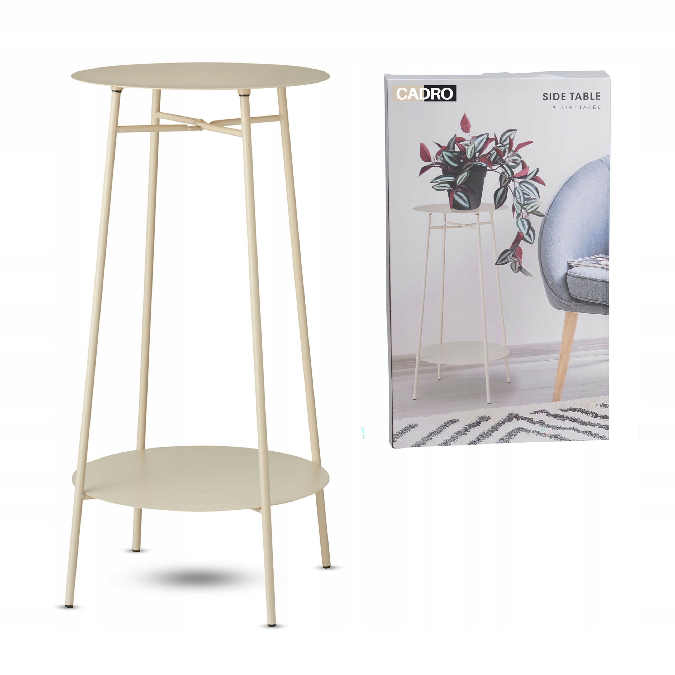 Boční pomocný konferenční stolek krémový 35x60 cm dvouúrovňový do obývacího pokoje