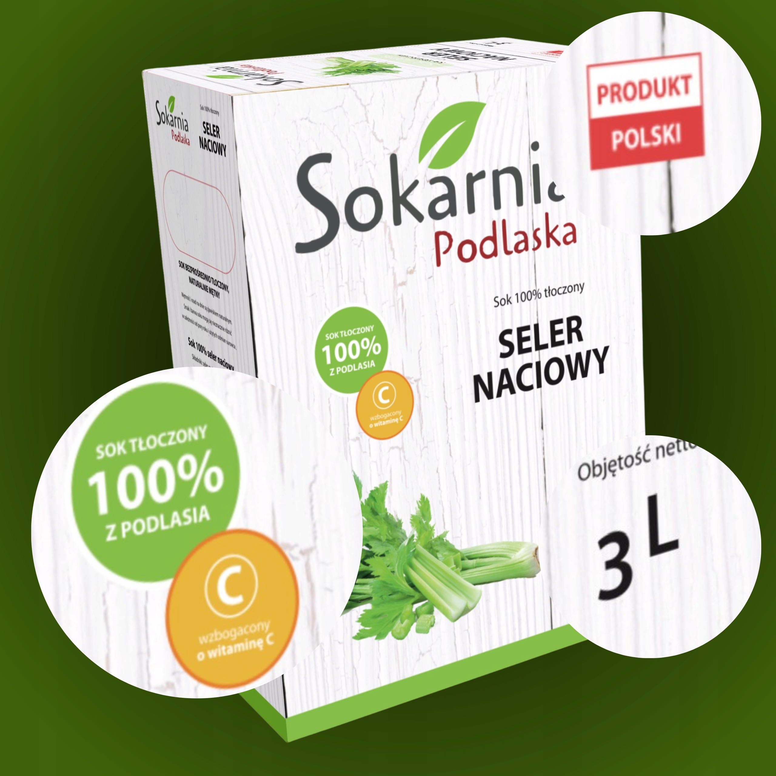SOK Z SELERA NACIOWEGO 3l 100% Źródło Błonnika Wielu Mikro i Makroelementów Pojemność 3000 ml
