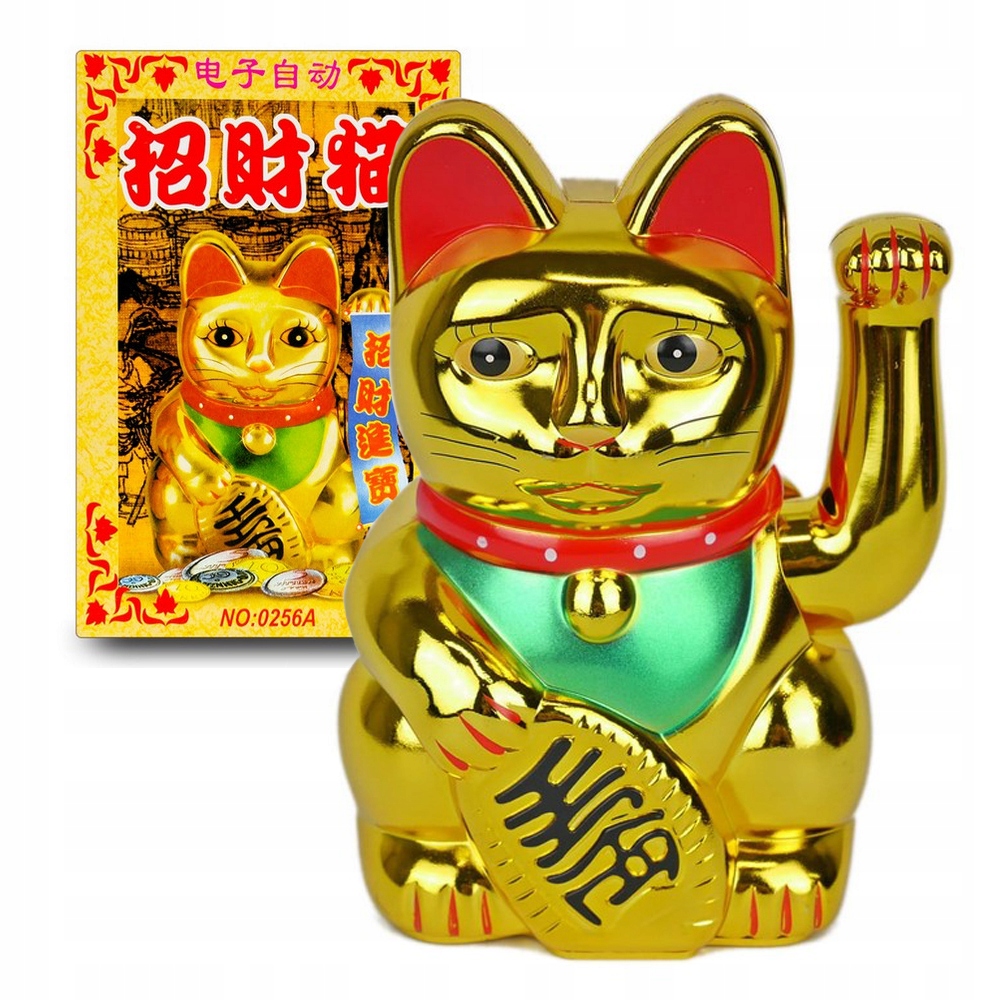 

Japoński Kot Maneki-Neko Chiński Szczęścia Złoty