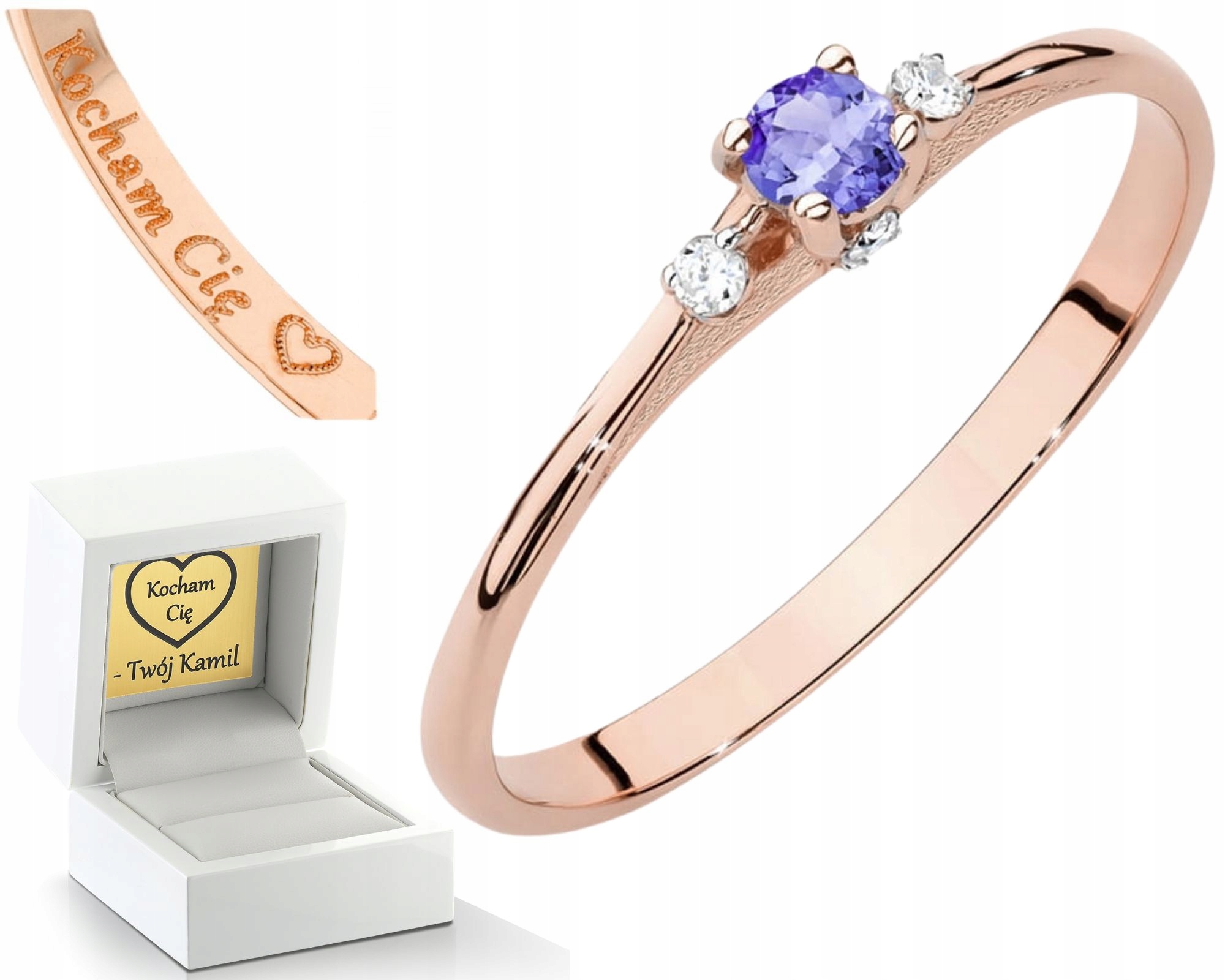 Prstýnek Z Růžového Zlata Přírodní Kámen Tanzanit Diamanty 585