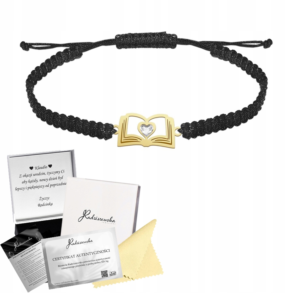Zlatý náramek s knihou Makramé Stříbro 925 Dárek Narozeniny Přání