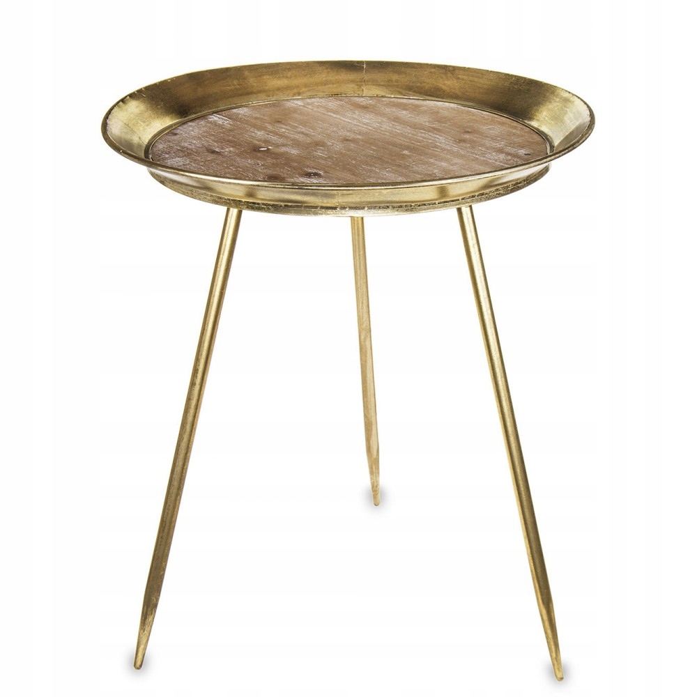 Kovový Drevený Stolík, Zlatý Podnos S Podstavcom