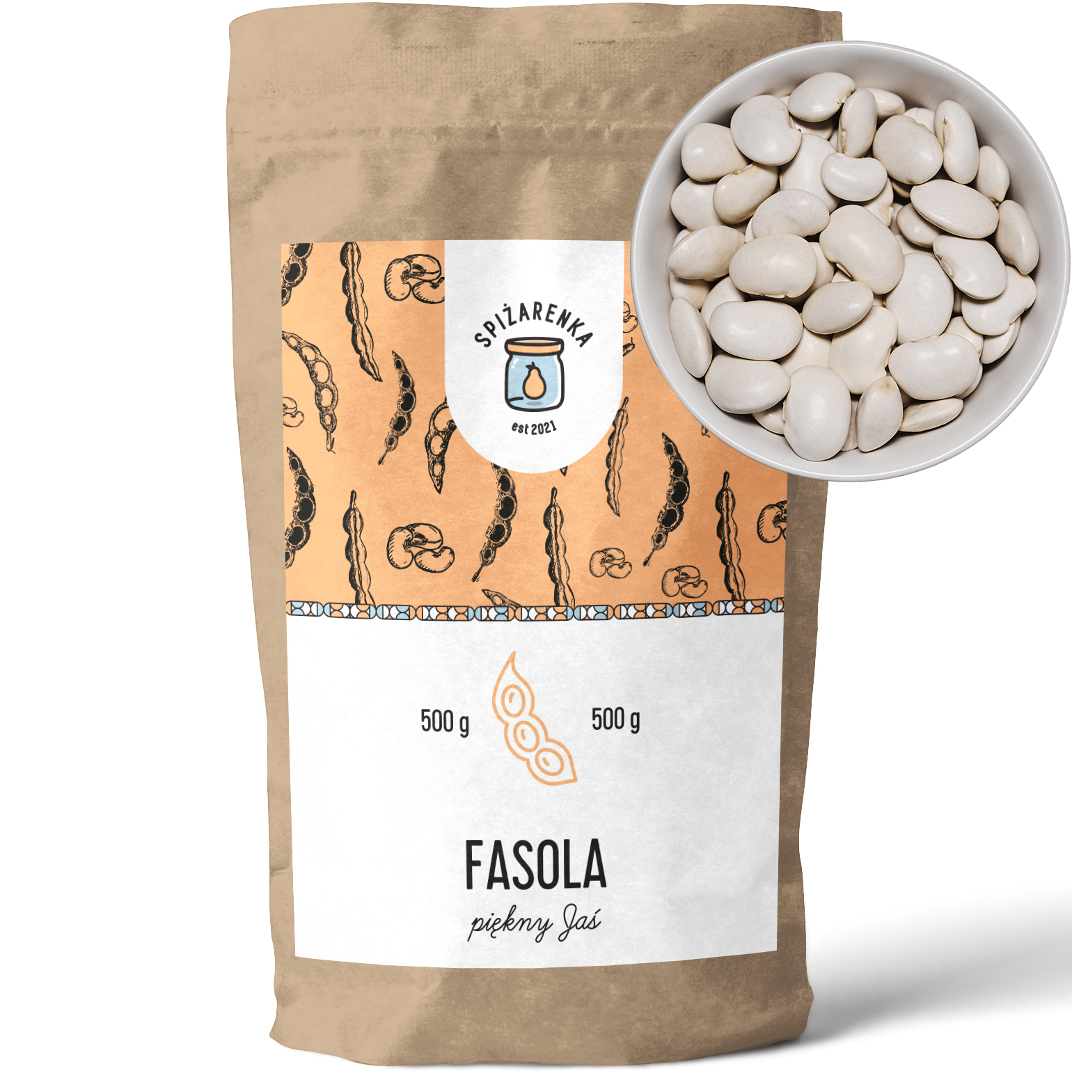 5x Máslové Fazole Krásný Trpasličí tykve Bílá fazolka Jaś 500g Spiżarenka