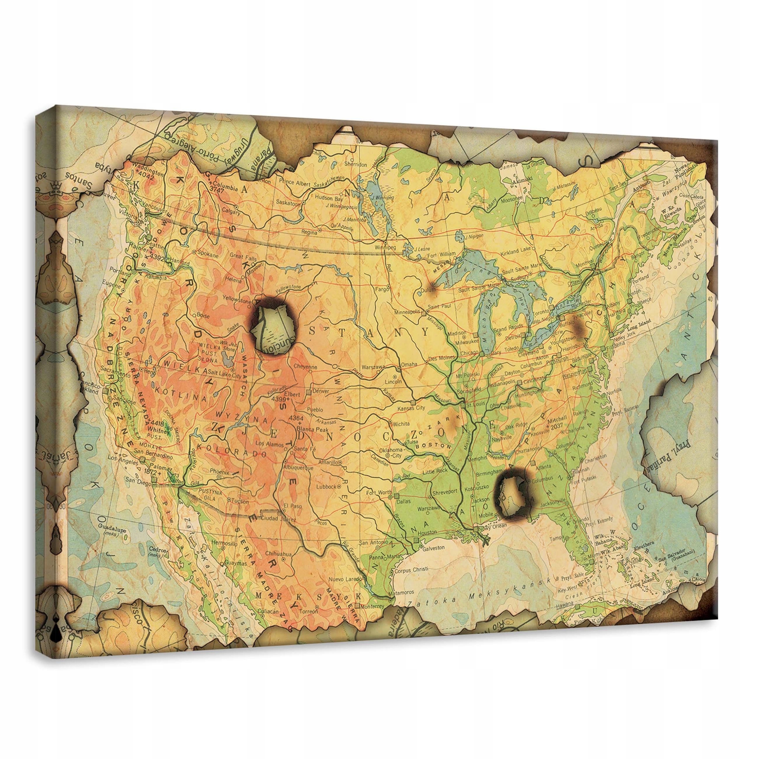 Obraz 70x50 Stará mapa Usa vintage geografie dekorativní mapa stěna