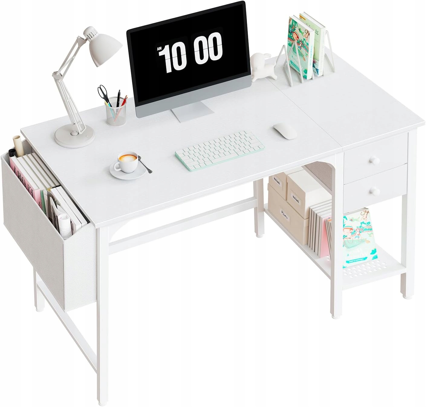 Lufeiya Białe Biurko z Szufladami 102 cm – Nowoczesne Biurko do Biura PC
