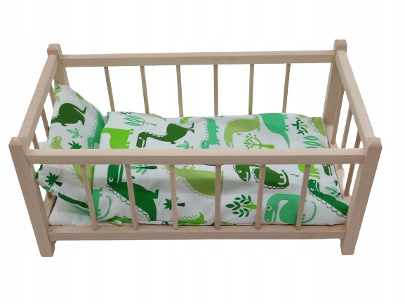 Drewniane łóżeczko dla lalek + POŚCIEL+ MATERAC