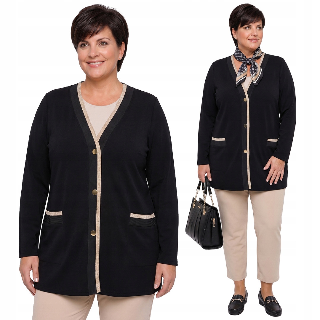 Černý svetr zlaté pruhy plus size velikost 64