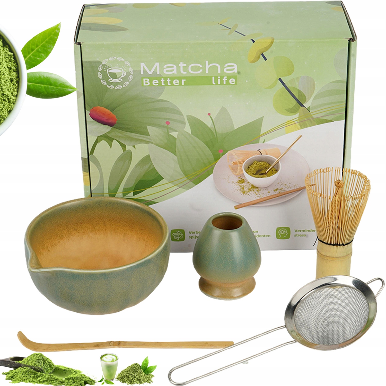 Levně Sada Metliček Chasen Bambusový Keramický Štětec Na Čaj Matcha 5 Ks