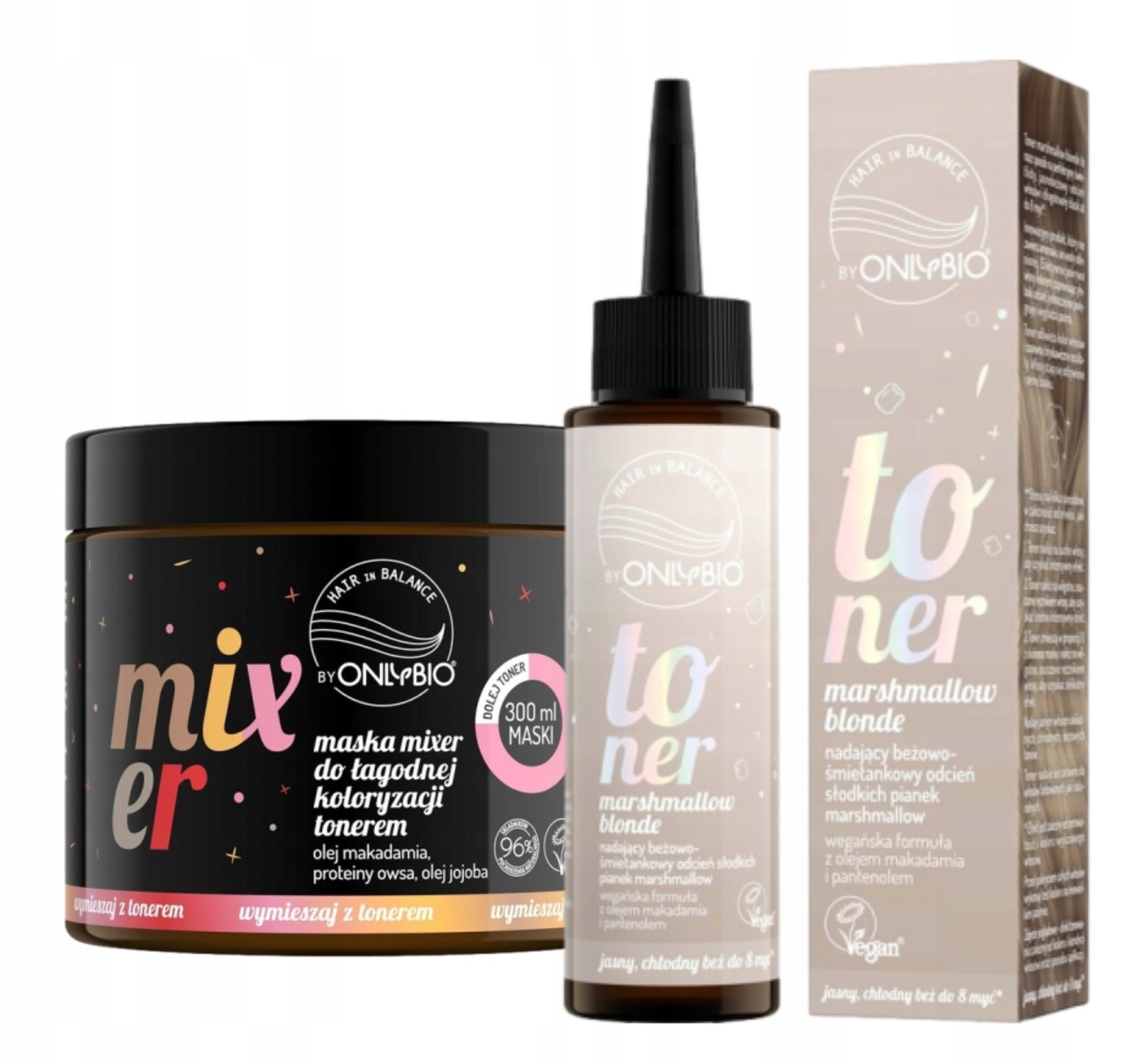 Onlybio Toner na vlasy Barva Marshmallow Blonde Maska Mixer Set