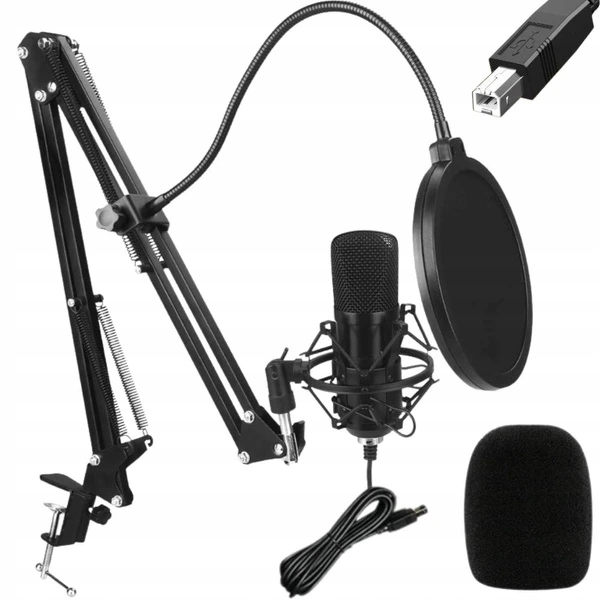 Studiový kapacitní usb mikrofon sádka stativ pop kardioidní filtr
