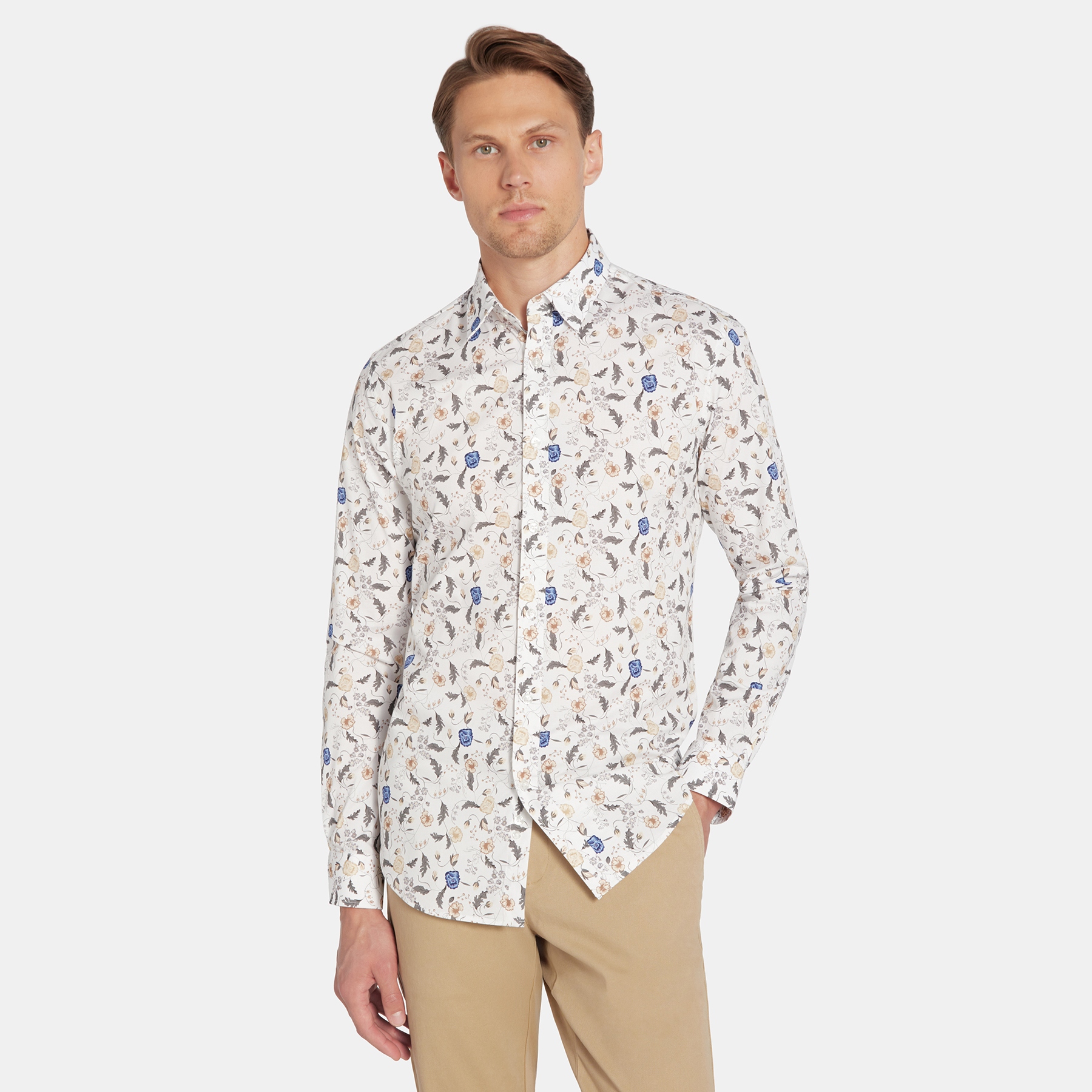 Bílá pánská košile s jemným květinovým vzorem Slim Fit Pako Lorente vel M